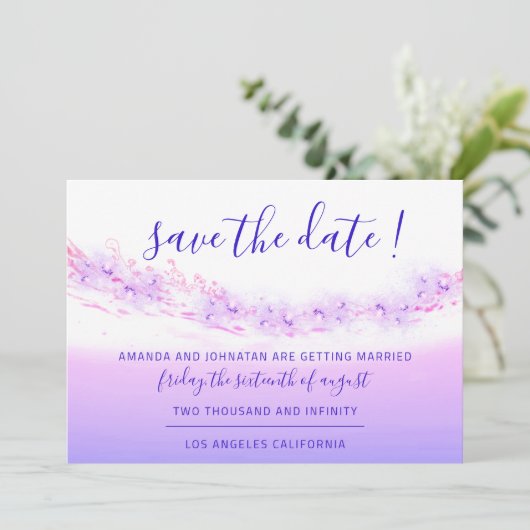 Sparen de Datum Tropische Oceaanroze Golven Kobalt Save The Date (Staand voorkant)