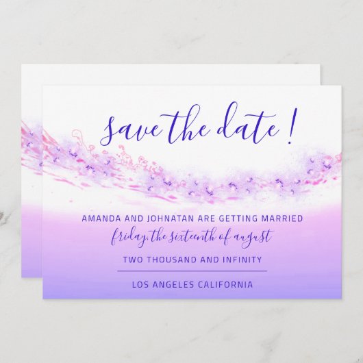 Sparen de Datum Tropische Oceaanroze Golven Kobalt Save The Date (Voorkant / Achterkant)