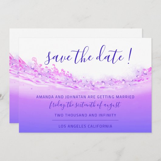 Sparen de Datum Tropische Oceaanroze Golven Kobalt Save The Date (Voorkant / Achterkant)