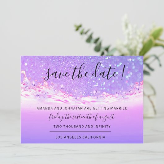 Sparen de Datum Tropische Oceaanroze Golven Paarse Save The Date (Staand voorkant)