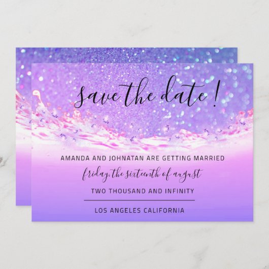 Sparen de Datum Tropische Oceaanroze Golven Paarse Save The Date (Voorkant / Achterkant)