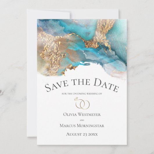 Sparen de Datum Turquoise en de Goud Marmer van de Kaart (Voorkant)