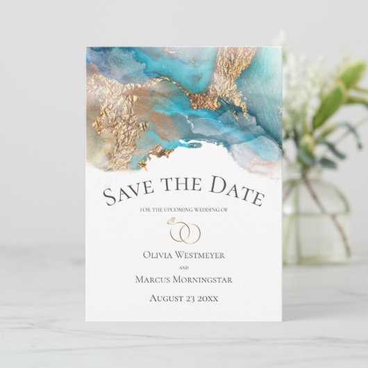 Sparen de Datum Turquoise en de Goud Marmer van de Kaart (Staand voorkant)