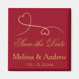 Sparen de Datum Twee Elegant Gold Hearts Rood Wedd Magneet