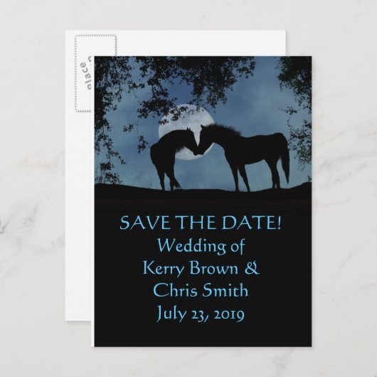 Sparen de Datum twee Paarden in Briefkaart Moonlig (Voorkant / Achterkant)