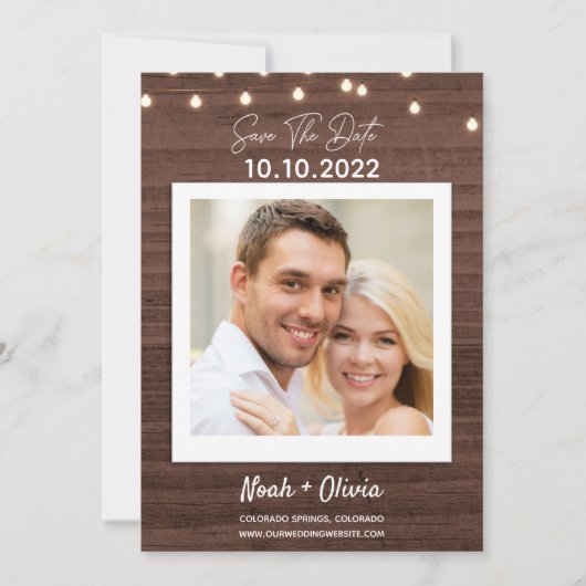 Sparen de Datum Twinkle Rustic Wood Weddenschap Save The Date (Voorkant)