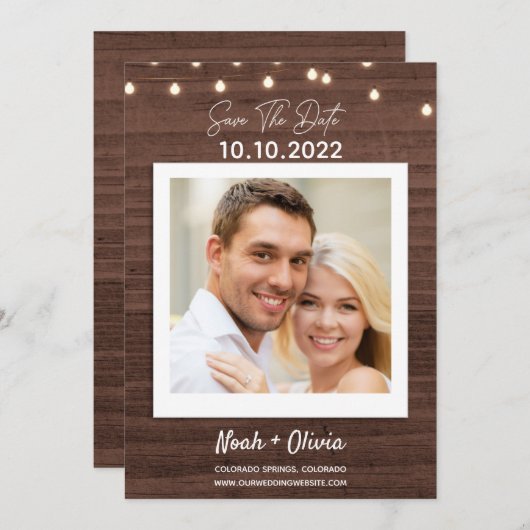 Sparen de Datum Twinkle Rustic Wood Weddenschap Save The Date (Voorkant / Achterkant)