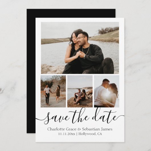 Sparen de Datum Typografie Aangepaste 4 Foto Save The Date (Voorkant / Achterkant)