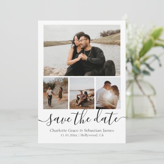 Sparen de Datum Typografie Aangepaste 4 Foto Save The Date (Staand voorkant)