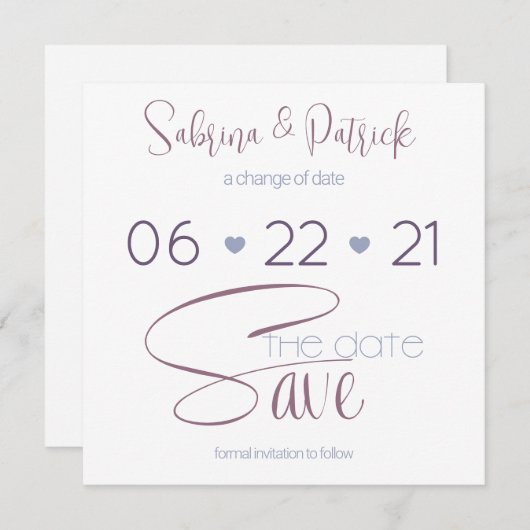 Sparen de Datum Typografie van de Dusty Plum Kaart (Voorkant / Achterkant)