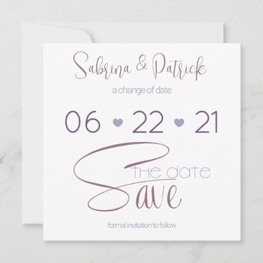 Sparen de Datum Typografie van de Dusty Plum Kaart (Voorkant)