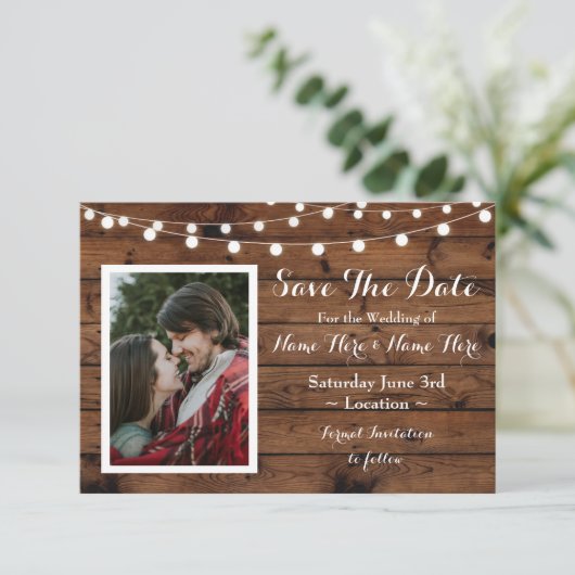 Sparen de Datum Uitnodigende Rustic Foto van het H Save The Date (Staand voorkant)