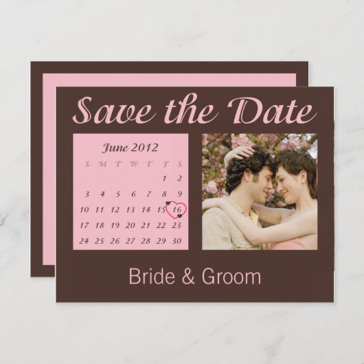 Sparen de Datum Uitnodiging van de Kalender van Ju (Voorkant / Achterkant)