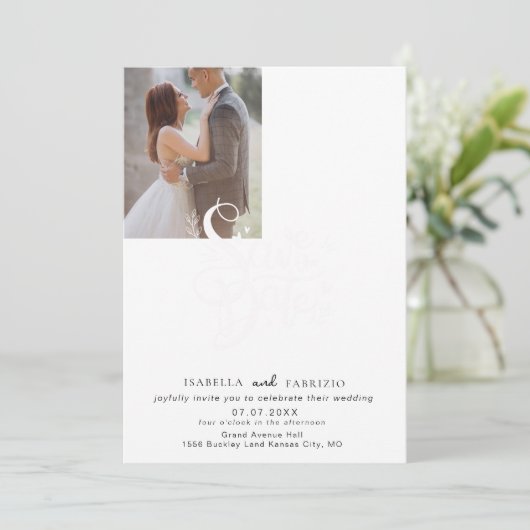 Sparen de Datum Uitnodiging van het Elegant Wedden (Staand voorkant)