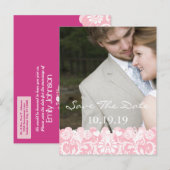 Sparen de Datum Uw Foto - Cabaret Pink Lila Aankondigingskaart (Voorkant / Achterkant)