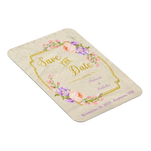 Sparen de Datum van de Berichten Floral en Goud Magneet (Rechterzijde)