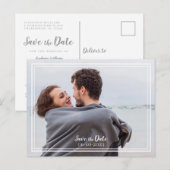 Sparen de Datum van de Bieden Foto Grijs & Witte M Aankondigingskaart (Voorkant / Achterkant)