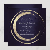 Sparen de Datum van de blauwe zee Golden Circles Save The Date (Voorkant / Achterkant)