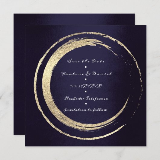 Sparen de Datum van de blauwe zee Golden Circles Save The Date (Voorkant / Achterkant)