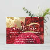 Sparen de Datum van de Bonden Floral Gold Red Rose Save The Date (Staand voorkant)