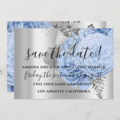 Sparen de Datum van de Bruggen Rozen Silver Blauw Save The Date (Voorkant / Achterkant)