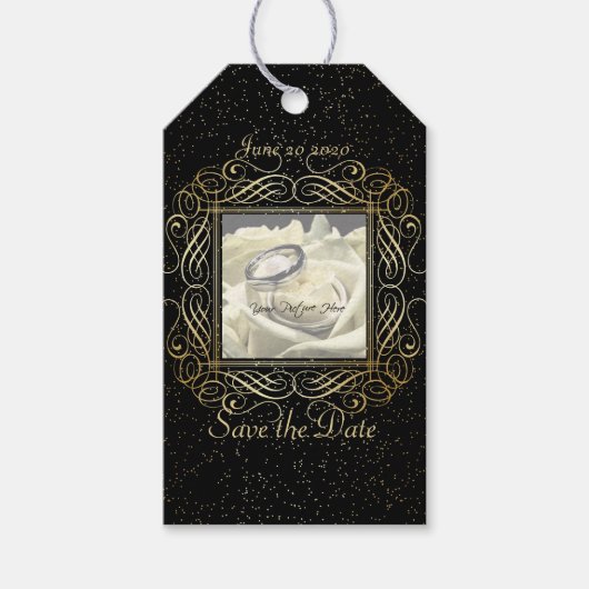 Sparen de Datum van de Elegant Gold Stippen kijkt Cadeaulabel (Voorkant)