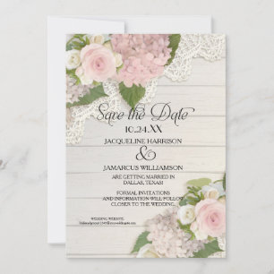 Sparen de Datum van de Foto Roze Hydrangea Wood Om Save The Date