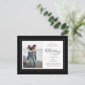 Sparen de Datum van de Foto Zwarte & Witte Legant Aankondigingskaart (Staand voorkant)