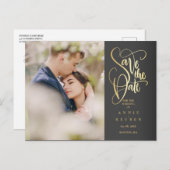 Sparen de Datum van de gouden Foto van het Manuscr Aankondigingskaart (Voorkant / Achterkant)