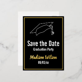 Sparen de Datum van de GraduPartij Zwarte Witte Go Folie Uitnodiging Briefkaart