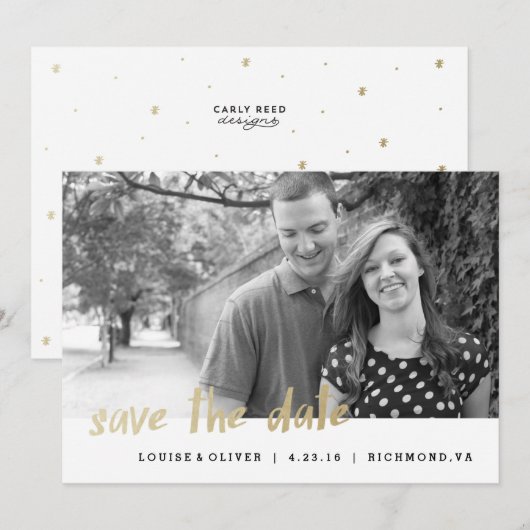 Sparen de Datum van de Kaart van de Foto Gold Foil (Voorkant / Achterkant)