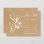 Sparen de Datum van de Kalender Gold Liefde Harde  Aankondigingskaart (Voorkant / Achterkant)