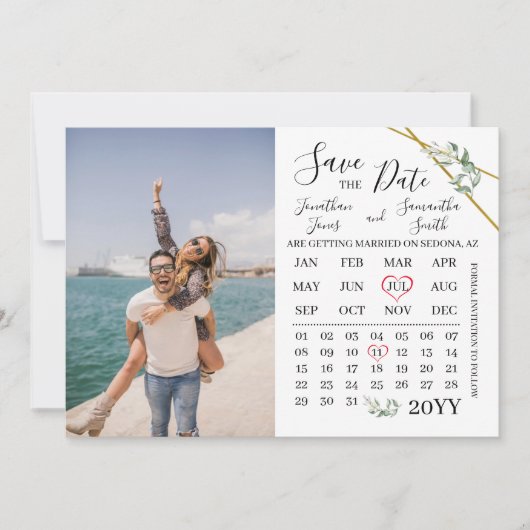 Sparen de datum van de Kalender Greenery bruiloft Kaart (Voorkant)
