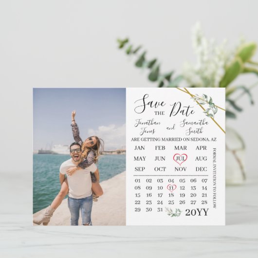 Sparen de datum van de Kalender Greenery bruiloft  Kaart (Staand voorkant)
