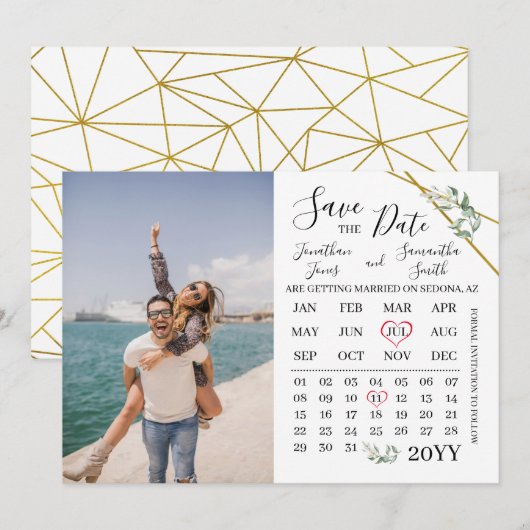 Sparen de datum van de Kalender Greenery bruiloft  Kaart (Voorkant / Achterkant)