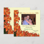 Sparen de datum van de oranje lileugen floral met kaart (Voorkant / Achterkant)