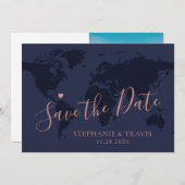 Sparen de Datum van de Roos de Blauwe Bestemming v Save The Date (Voorkant / Achterkant)