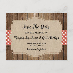 Sparen de Datum van de Vertrouwenkaart Red Gingham Save The Date