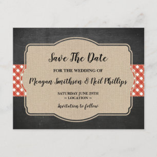 Sparen de Datum van de Vertrouwenkaart Red Gingham Save The Date