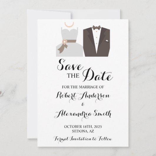 Sparen de Datum van de Weddenschap Bride & Groom Kaart (Voorkant)