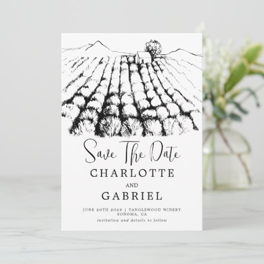 Sparen de Datum van de wijnbouw bruiloft Save The Date (Staand voorkant)