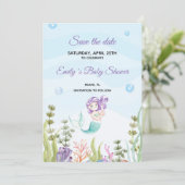 Sparen de Datum van de Zeemeermin Waterverf Paars Save The Date (Staand voorkant)