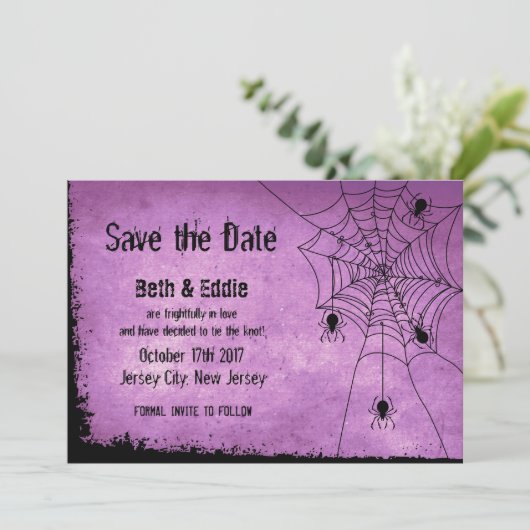 Sparen de Datum van Halloween Wedding met Spinnen Save The Date (Staand voorkant)