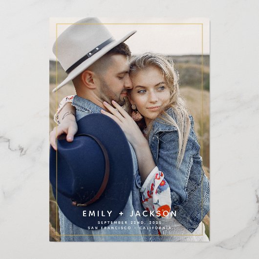 Sparen de Datum van het Afbeelding van de Foto Gol Folie Uitnodiging (Voorkant)