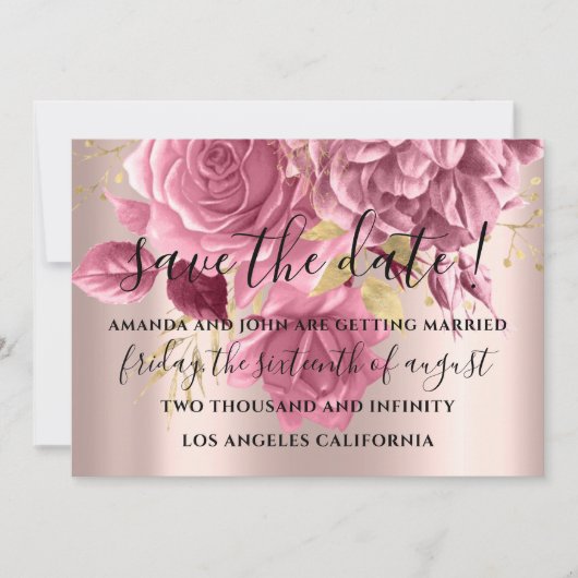 Sparen de Datum van het Bieden Bride Roze Gold Roo Save The Date (Voorkant)