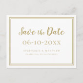 Sparen de Datum van het Bieden Goud & Witte Eenvou Aankondigingskaart (Voorkant)