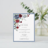 Sparen de Datum van het Blauwe Bogundy Weddenschap Aankondigingskaart (Staand voorkant)