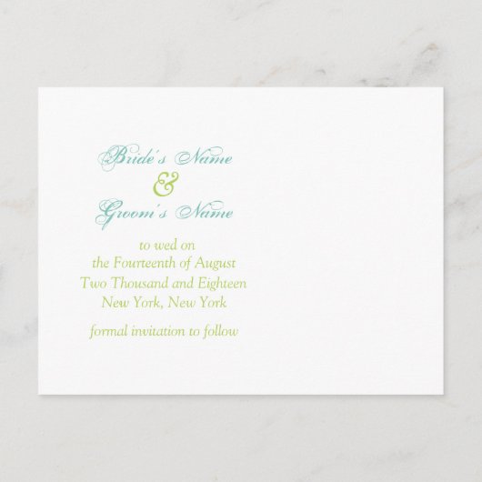 Sparen de Datum van het Blauwe Groene Bind van de  Aankondigingskaart (Achterkant)