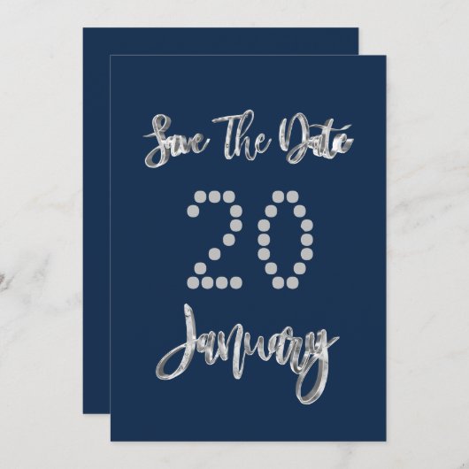 Sparen de Datum van het Blauwe Zilvergrijze Manusc Save The Date (Voorkant / Achterkant)