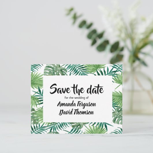 Sparen de datum van het briefkaart groene palmboom (Staand voorkant)